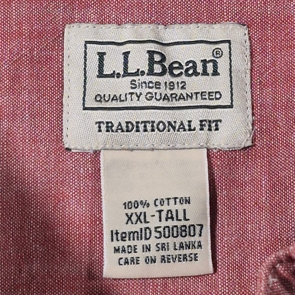 LL Bean Men's Traditional Fit Red Chambray SS Button-Front Shirt Size 2XLT - Picture 3 of 7
